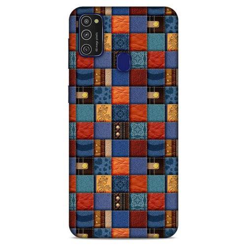 Samsung Galaxy M21 Kılıf Patchwork (16) Kalın Kılıf Turuncu Mavi