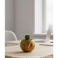 Gold Baykuş Figürlü Mini Dekoratif Saksı 6 Cm Masaüstü Ofis Dekoru