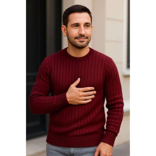 Erkek Fitilli Triko Kazak 4’lü Set Beyaz Bordo Gri Siyah Regular Fit Bisiklet Yaka Kazak Triko Kombini