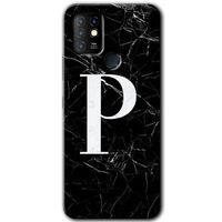 İnfinix Hot 10 Kılıf HD Desen Baskılı Arka Kapak - Siyah Mermer Desenli P Harfi