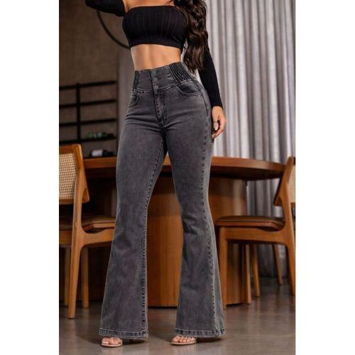 Kadın Yüksek Bel Yanları Lastik önü Düğmeli Kot Pantolon