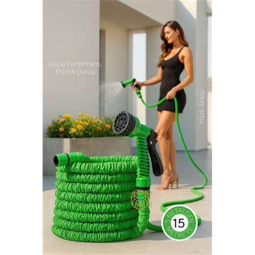 15 Metre Premium Uzayabilen Bahçe Hortumu - 7 Fonksiyonlu Başlık ve Esnek Tasarım