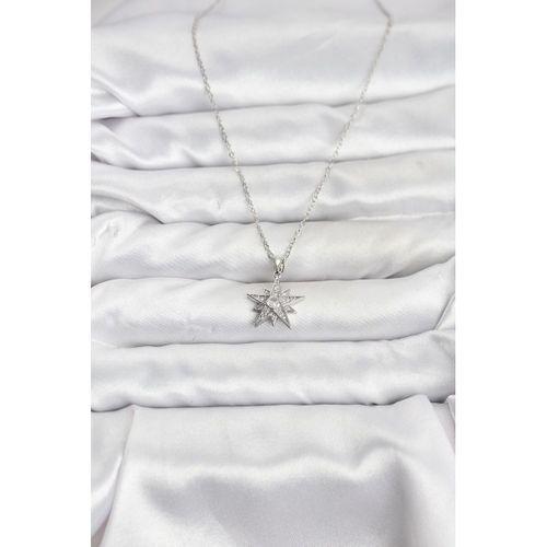 316L Çelik Zincir Gümüş Renk Yıldız Model Zirkon Taşlı Kadın Kolye
