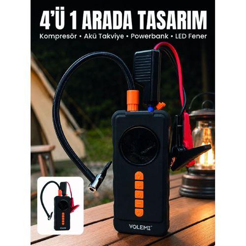 4ü 1 Arada Akü Takviye Cihazı Dijital Lastik Şişirme Kompresörü 10000mah Powerbank Ve Led Fener