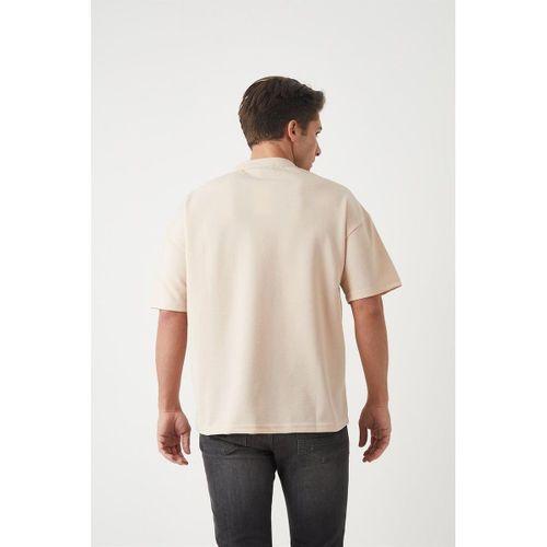 Panel Detaylı Basic Oversize Erkek T-Shirt - Bej