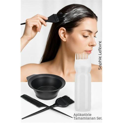Saç Boyama Seti 3’lü ve Saç Boyası Eşit Dağıtım Şişesi Tarak, Seti Fırça, Boya Kabı