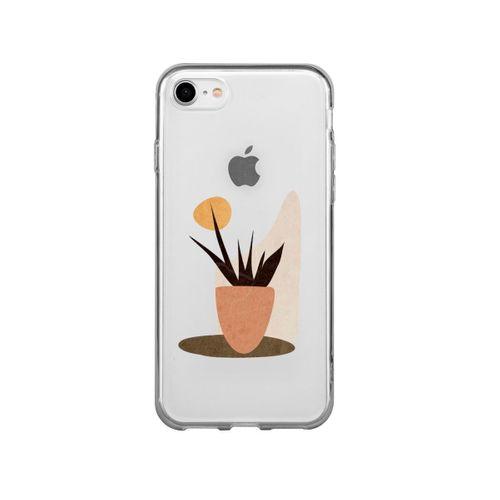 iPhone 7 Saksıda Çiçek Desenli Premium Şeffaf Silikon Kılıf