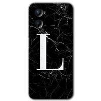 Oppo Reno 3 Kılıf HD Desen Baskılı Arka Kapak - Siyah Mermer Desenli L Harfi