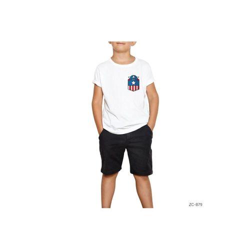 Captain America Pocket Beyaz Çocuk Tişört 508