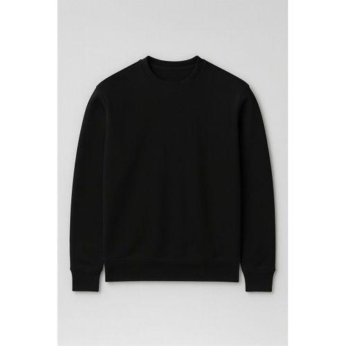 Wenders Relax Fit Basic Fırçalı Interlok Bisiklet Yaka Erkek Sweatshirt - Siyah