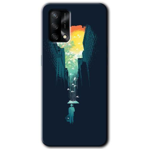 BeRa Aksesuar Oppo A54 Kılıf Baskılı Kapak - City Bird Sky +Tam Kaplayan Mat Seramik