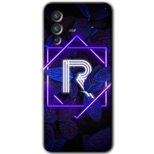 MRCİLETİSİM Vivo V23 5G Kılıf HD Desen Baskılı Arka Kapak+Temperli Cam - Dark Neon Yaprak R Harfi