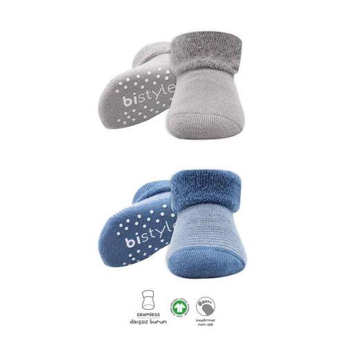 Çemberli Kaymaz Havlu Soket Çorap 2’li İndigo Gri, Sıcak ve Yumuşak