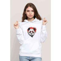 Gözlüklü Panda Baskılı Beyaz Kadın Kapşonlu Sweatshirt
