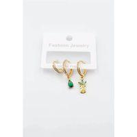 3'lü Ananas Küpe - Altın