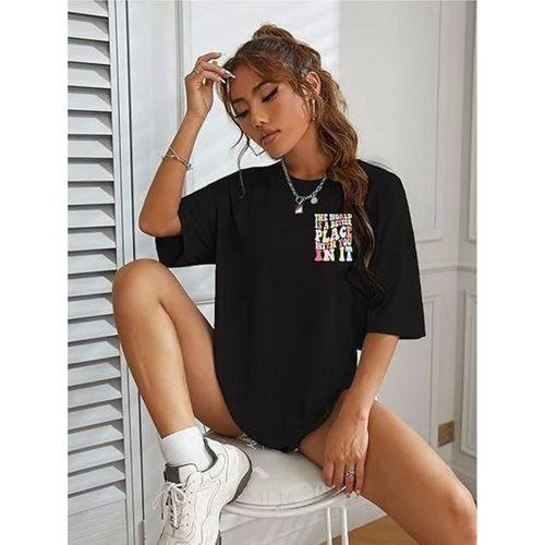 Bisiklet Yaka Baskılı T-shirt - Siyah
