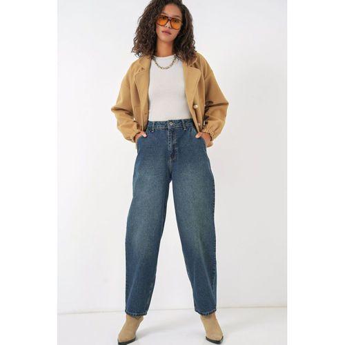 6688 Yüksek Bel Baggy Kot Pantolon - İndigo