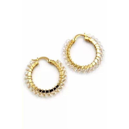 Kristal Boncuk Halka Küpe - Beyaz