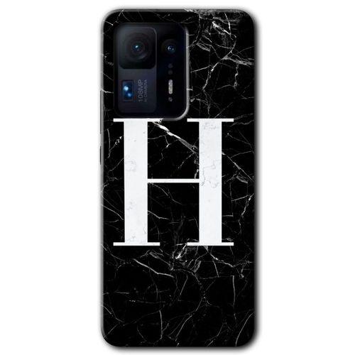 MRCİLETİSİM Xiaomi Mi Mix 4 Kılıf HD Desen Baskılı Arka Kapak+Temperli Cam - Siyah Mermer Desenli H Harfi