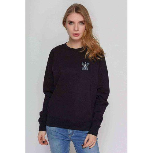 Kuru Kafa Beyaz ve Mavi Kafatası Baskılı Siyah Kadın Sweashirt