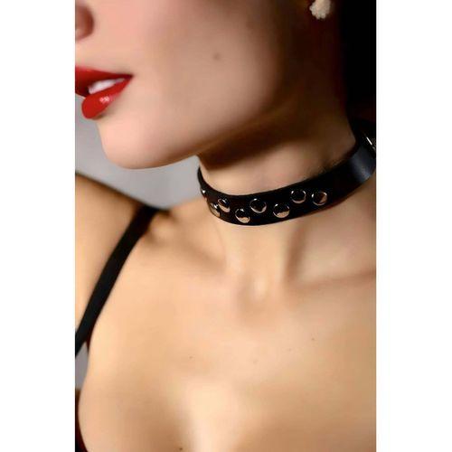 Perçin Detaylı Şık Deri Choker-Tasma