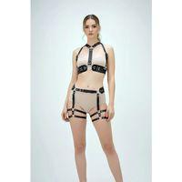 Siyah Harness Takım Deri Zımba Detaylı Vücut Aksesuarı - Brf1016