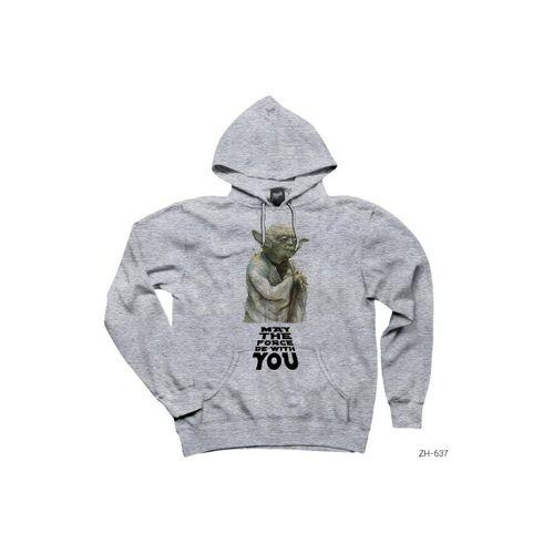 Star Wars Yoda May the Force Be With You Gri Kapşonlu Sweatshirt Hoodie