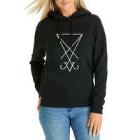 Lucifer Sigil Baskılı Siyah Kadın Kapşonlu Sweatshirt