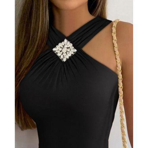 Kadın Yakası önden çaprazlı Taş Detaylı Viskon Bluz