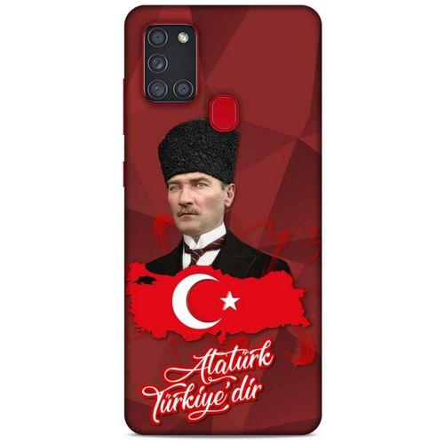 Samsung Galaxy A21s Kılıf Atatürk (43) Thin Fit Kılıf Kırmızı Mozaik