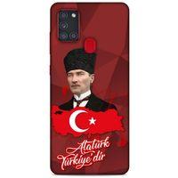 Samsung Galaxy A21s Kılıf Atatürk (43) Thin Fit Kılıf Kırmızı Mozaik