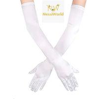 Beyaz Renk Dirseğe Kadar Uzun Kumaş Eldiven 40 cm