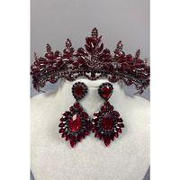 Lena Kristalli Gelin Kına Tacı Ve Taşlı Küpe Set