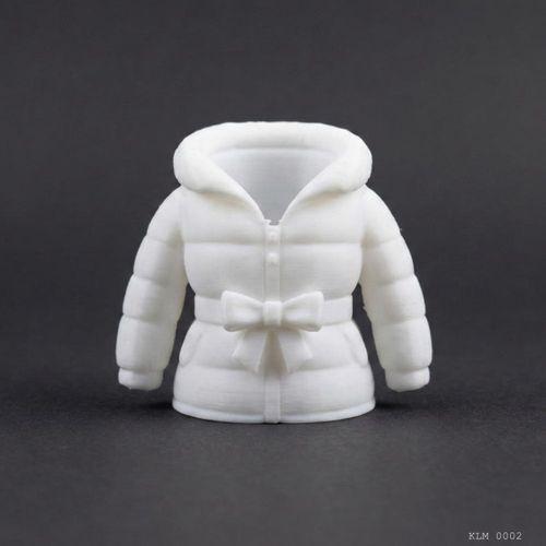 Beyaz Kapüşonlu Fiyonklu Bayan Mont Formlu Makyaj Fırçalığı Masaüstü Kozmetik Düzenleyici