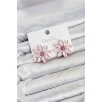 Pembe Renk Kristal Taşlı Lotus Çiçek Model Kadın Küpe