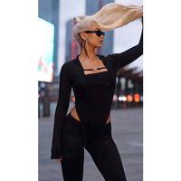 Kadın Uzun Kollu Kare Yaka Toka Ve Bel Dekoltesi Detaylı Tulum Tulum