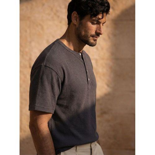 Roth Relaxed Fit Günlük Henley Yaka Waffle Kumaş Yazlık Kısa Kollu T-Shirt - Füme