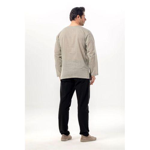 Büyük Beden Şile Bezi Uzun Kol Zımbalı Erkek Yazlık Tshirt Taş 3031
