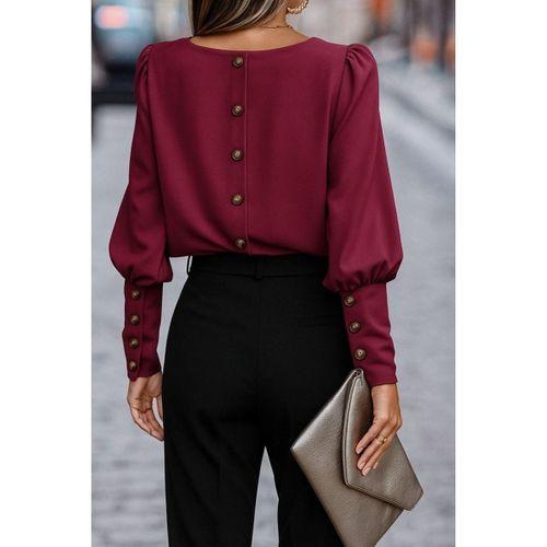 Kadın Uzun Kollu Yuvarlak Yakalı Düğmeli Ithal Krep Bluz