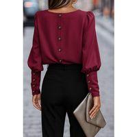 Kadın Uzun Kollu Yuvarlak Yakalı Düğmeli Ithal Krep Bluz