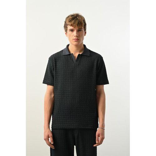Premium Gölge Dokulu Polo Yaka Erkek T-Shirt - Petrol