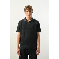 Premium Gölge Dokulu Polo Yaka Erkek T-Shirt - Petrol