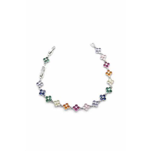 Taşlı Vc Yonca Bileklik - Gümüş