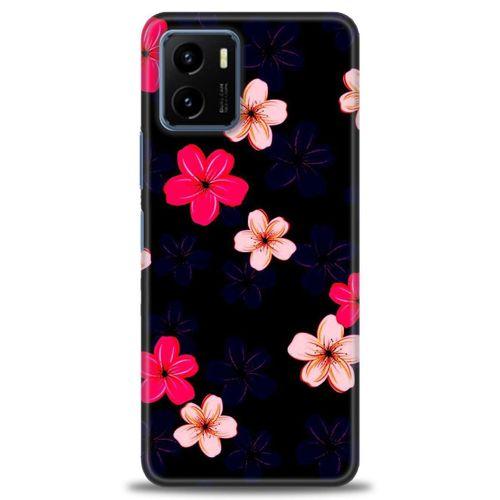 Vivo Y15S Kılıf HD Baskılı Kılıf - Pembe Mavi Çiçekler + Tam Ekran Koruyucu