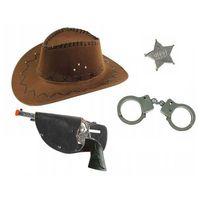 Çocuk Boy Kahverengi Kovboy Şapka Rozet ve Kelepçe Seti 4 Parça