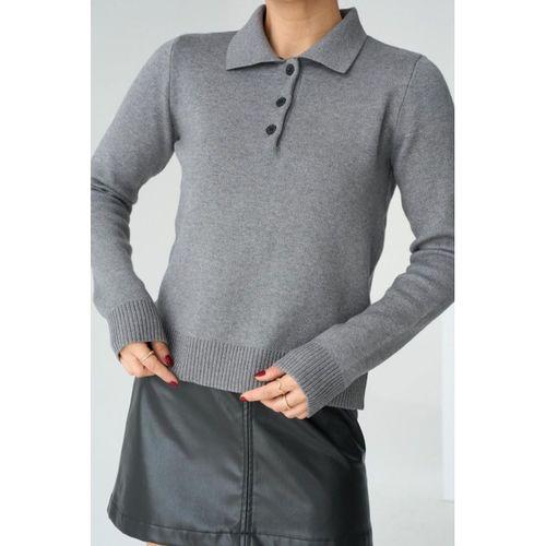 Polo Yaka 3 Düğmeli Kazak - Gri