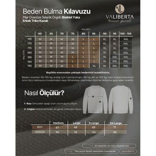 Pilar Anti-Peeling Tüylenmez Oversize Selanik Örgülü Bisiklet Yaka Erkek Triko Kazak - Ekru