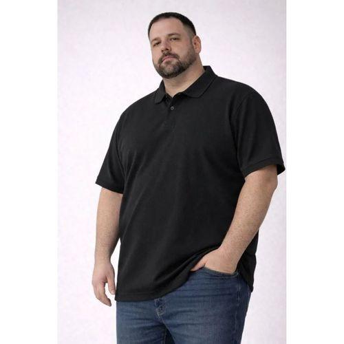 Erkek Pike Kumaş Düğmeli Yaka Battal Büyük Beden Günlük Kısa Kol Tişört T-shirt - Siyah