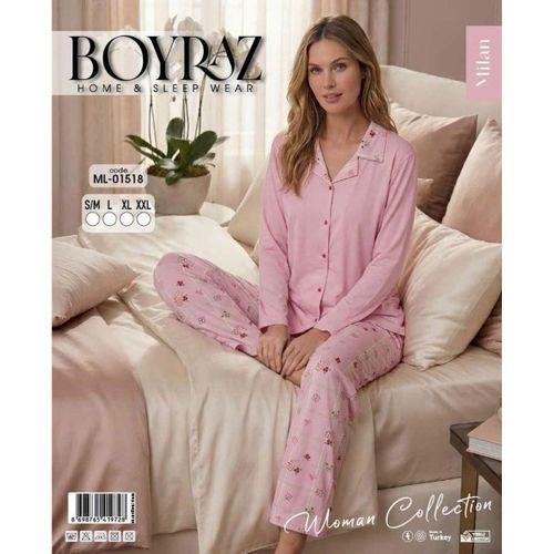 Boyraz Ml-01518 Kadın Uzun Kol Boydan Düğmeli Pijama Takımı