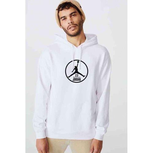 Basketbol 23 Baskılı Beyaz Erkek Kapşonlu Sweatshirt